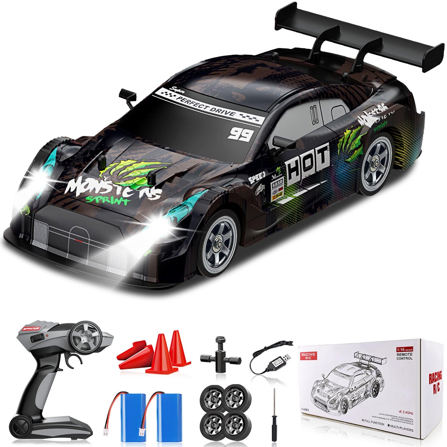 Sakeye RC Car, 1/16 RC Drift Car, 2.4GHz 4WD Rcemote Control Car for Adults Drifting RC Car High Speed Hobby Racing Car with Lig