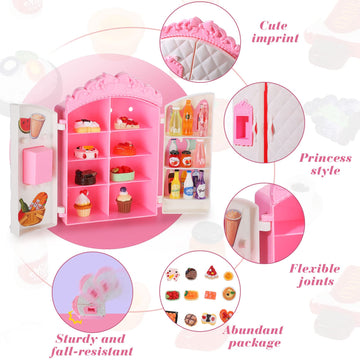 27 Pieces Dollhouse Refrigerator Mini Fridge Toy With Mini Food Set Dollhouse Kitchen Furniture Food Toys Miniatures Kitchen Decorations Bottles Fruit Dessert For Children Kids Girls (Cute Style)