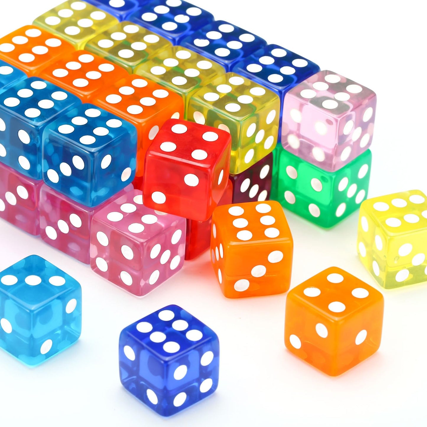 GWHOLE 40-Piece 6-Sided Game Dice Set, Translucent Acrylic, 16mm, Mix Colors for Board Games and Math Teaching