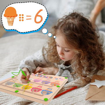 Mtyokiln Magnetic Color & Number Maze - Montessori Wooden Color Matching Learning Counting Puzzle Board - Toddler Fine Motor Ski