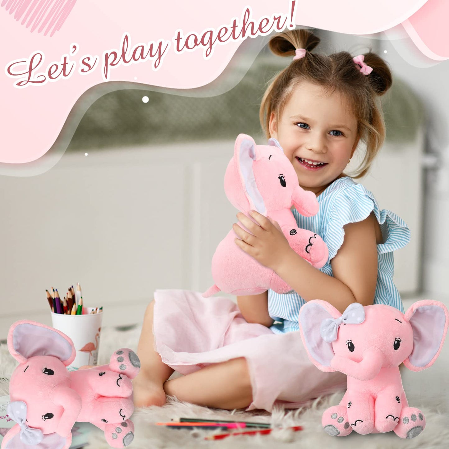 Zomiboo 3 Pieces Elephant Stuffed Animal 8 Inch Baby Stuffed Elephant Animal Plush Toy Gift Baby Girl Boys Bed Decor (Lovely Sty