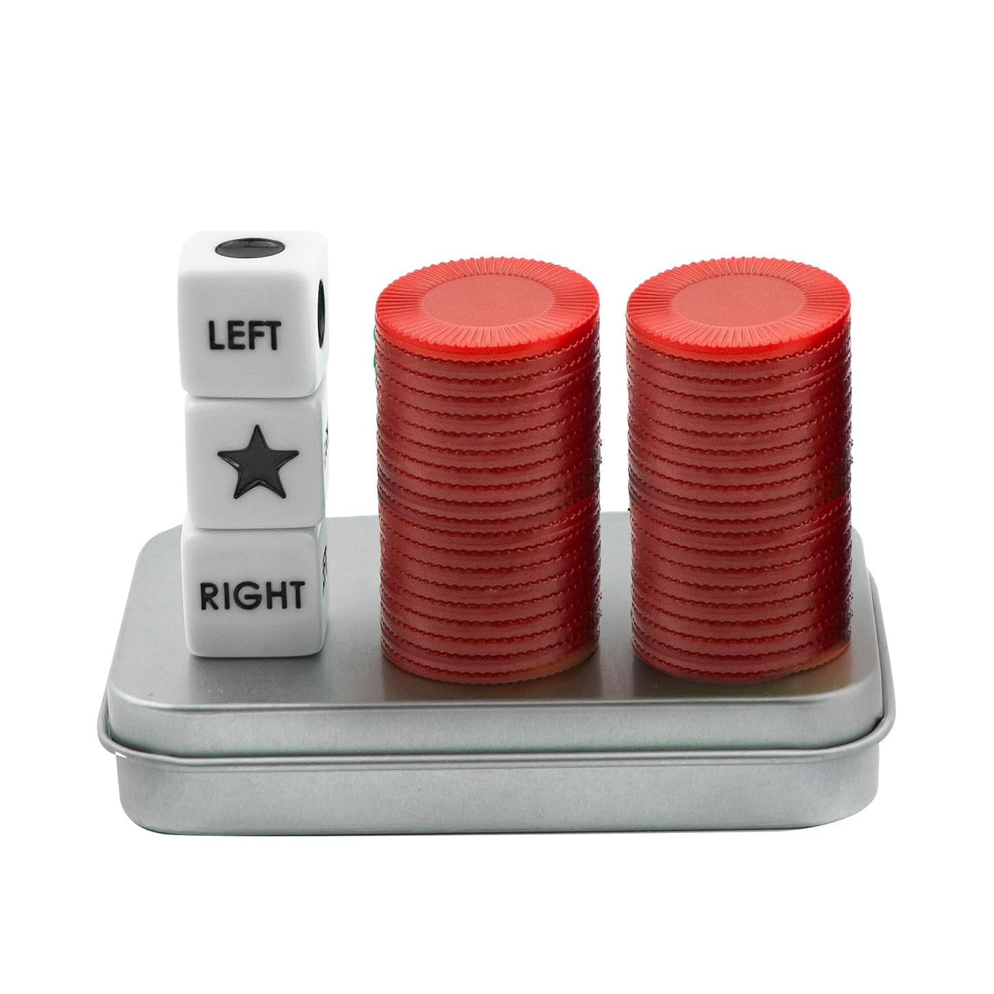 Beaboy Left Right Center Dice Game Set With 3 Dices + 40 Red Chips (Red)