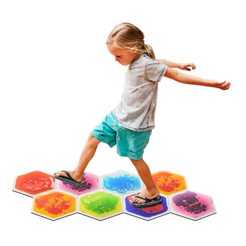 Art3D 6-Tile Hexagon Sensory Floor Tiles For Kids, Toddlers And Children, Colorful Liquid Sensory Activity Mat For Active Play A