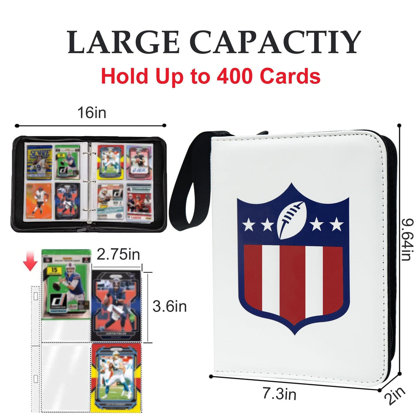 400 Pockets Football Card Binder for Football Trading Cards Portable Waterproof Storage Bag with Removable Sleeves for Sports Cards Collectors