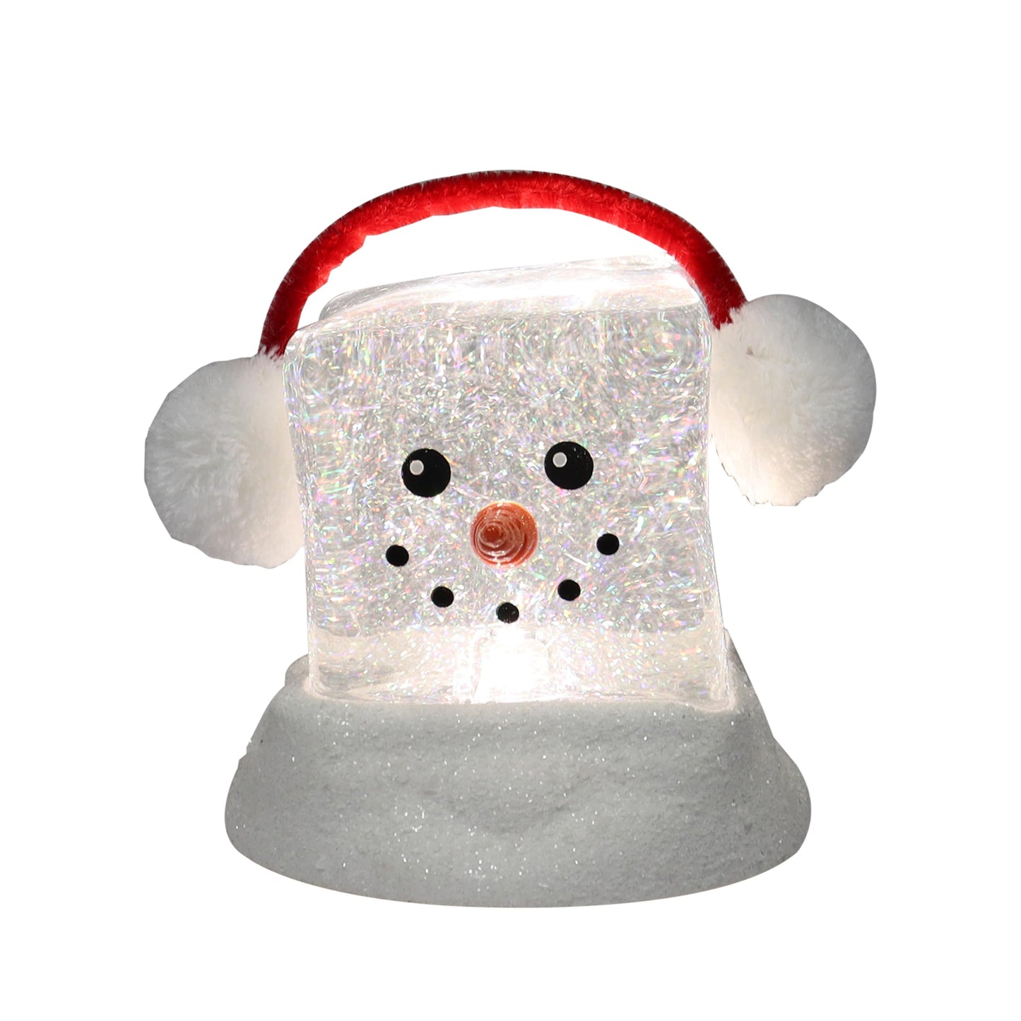 MOMENTS IN TIME 6.9H Acrylic Ice Cube Snowman - LED Lights, Water Spinning Glitter, Battery Operated