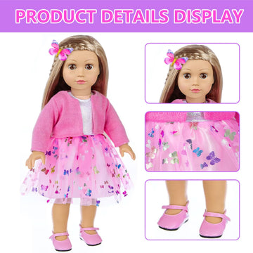 American 18 Inch Doll Makeup Accessories And Clothes,Messenger Bag Set For 18 Inch Doll Include Phone Eye Shadow Lipstick Eyelash Brush Makeup Brush Butterfly Hair Clip And Shoes(No Doll)
