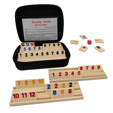 Uvcany Rummy Cube Game With 4 Wooden Racks/Trays, 106 Rummy Cube Game Set With Portable Case, Rummy Tiles Travel Set With 4 Tiles Holders For Family Classic Board Games