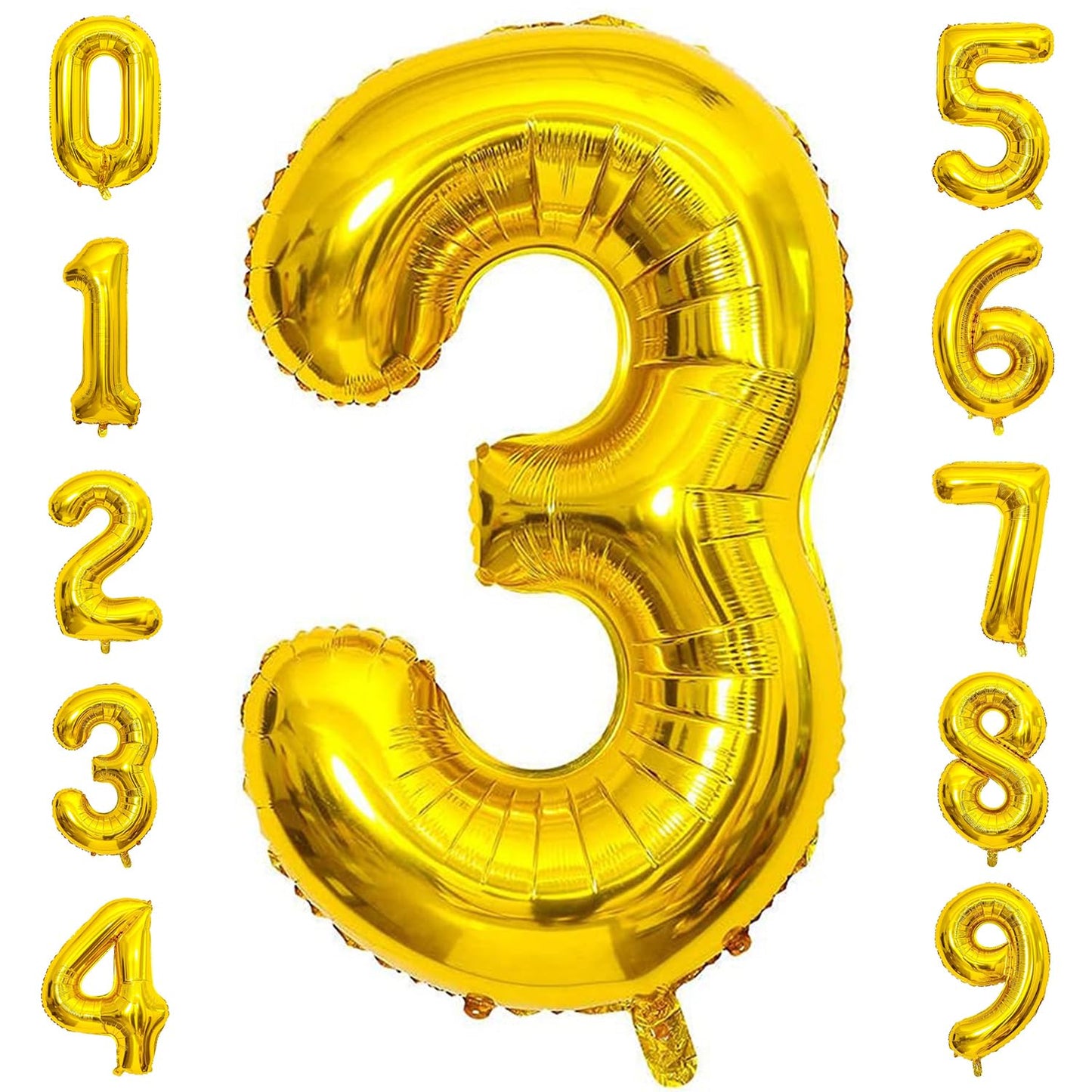Paticool Gold Number 3 Balloon, 40 Inch Large Number Foil Mylar Balloons For 3Rd Girl Boy Birthday Party Celebration Decorations