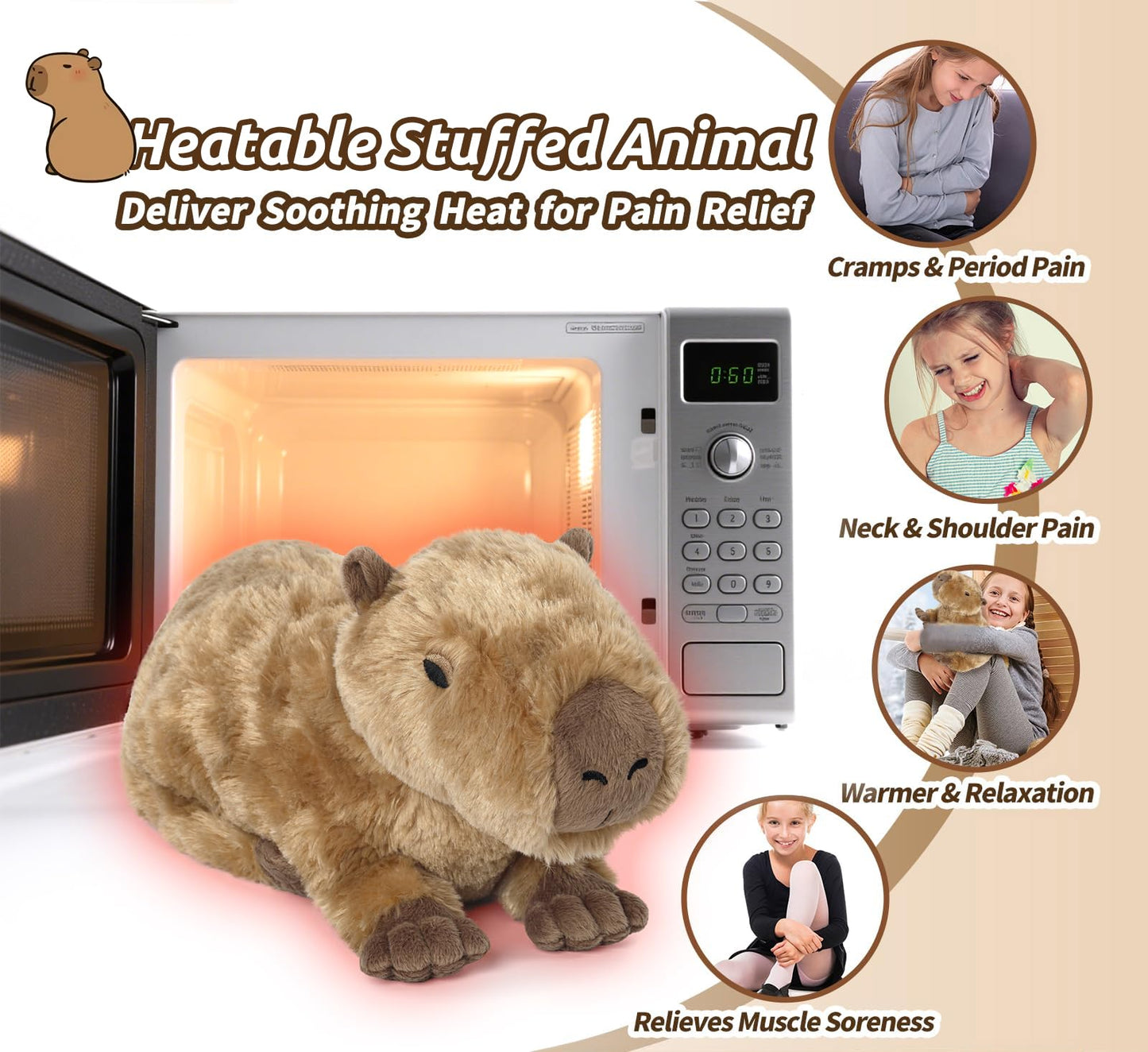 Cuckool Capybara Stuffed Animal - Brown Plush, 8"x14"x7", Microwavable, Lavender Scent, Soft Toy for Kids and Adults, Model DZKPBL001