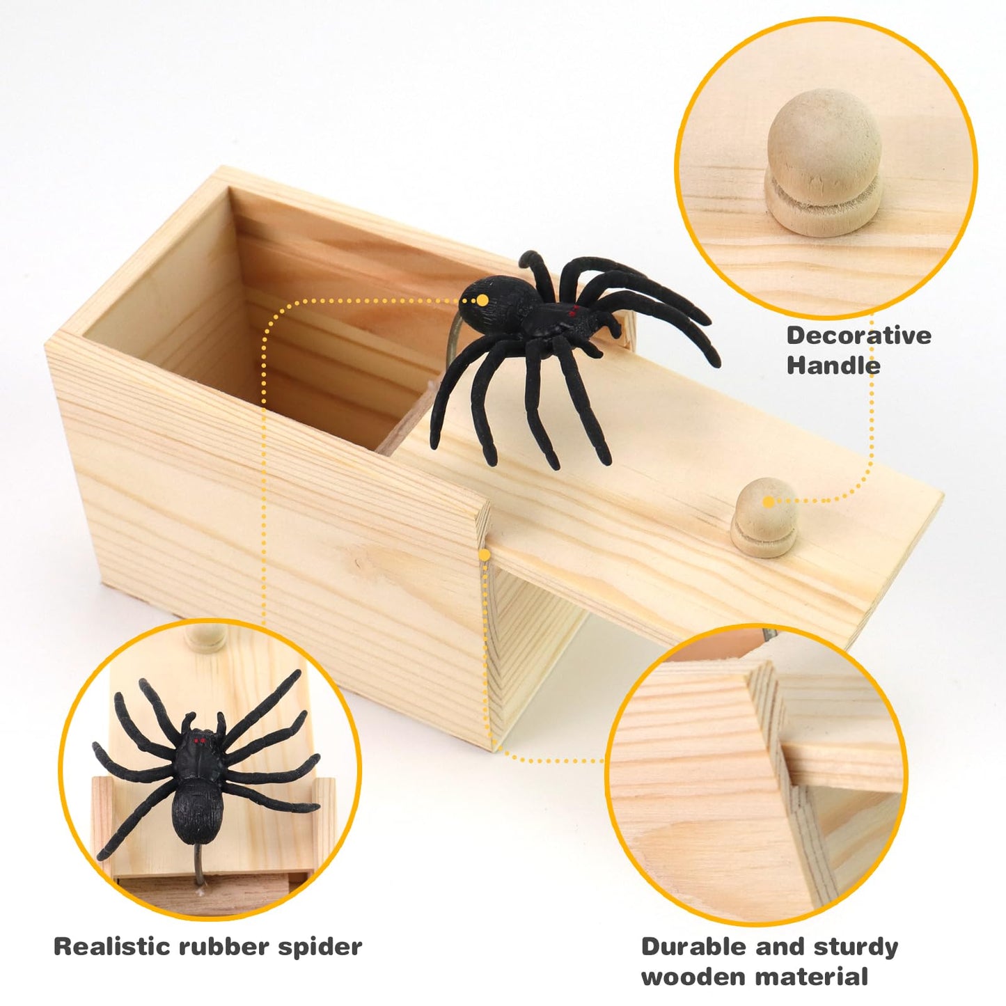 Xmoyaas Wooden Spider Prank Box, Rubber Spider Hidden In A Box Fun Prank Handicraft, Original Spider Trick Box, Christmas, April