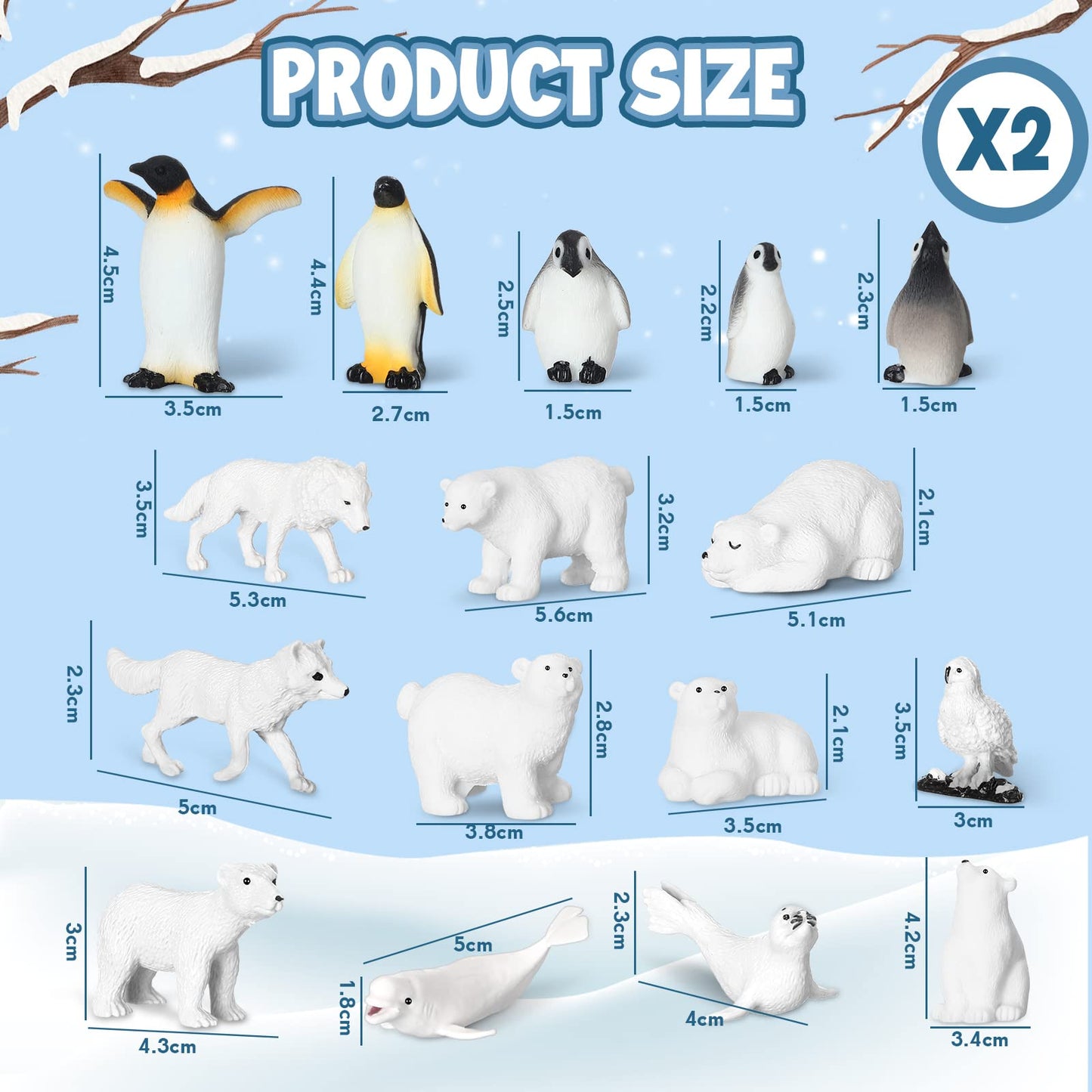 32 Pieces Polar Animals Figurines Antarctic Animals Set Realistic Arctic Animal Figures Toy Playset White Whale Seal Wolf for Teens mature-themeds Party Favor Cake Decoration Craft