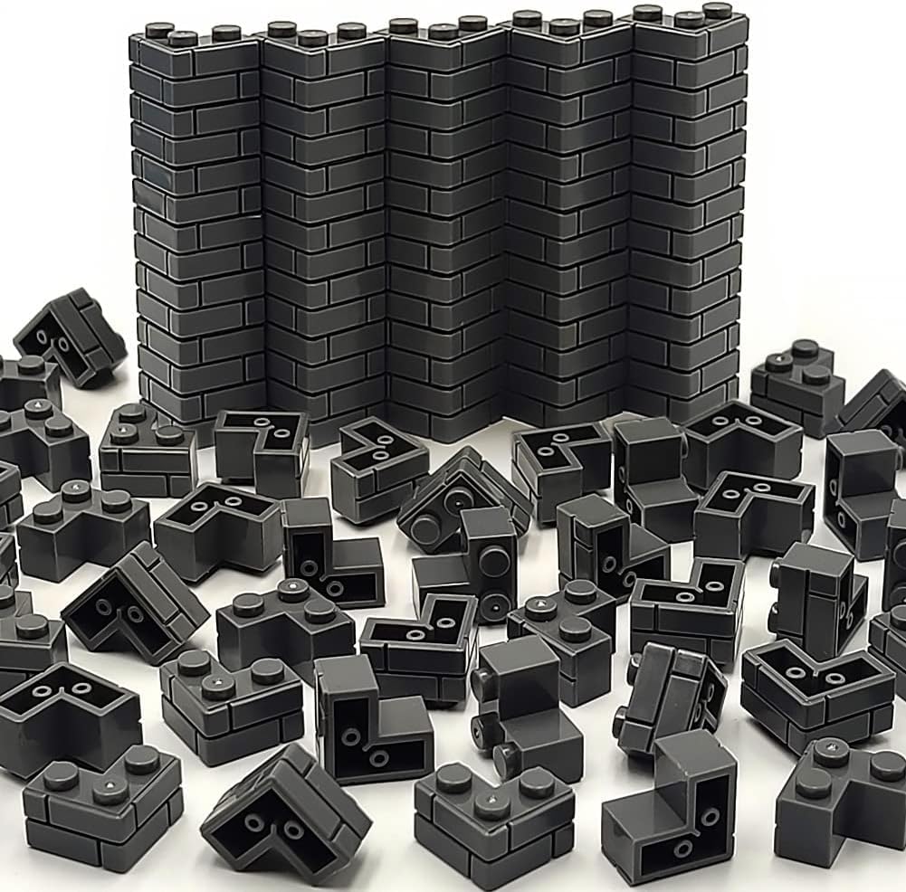 YUJHITP 200 Pcs Dark Gray 1+2 Masonry Profile Bricks, Classic Dark Gray Building Wall Bricks Blocks Bulk, Compatible with Lego P
