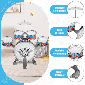 Toddler Drum Set Kids Jazz Drum Kit With Stool Musical Instruments Toys Birthday Chirstmas Easter Gifts For Boys Girls Aged 3 4