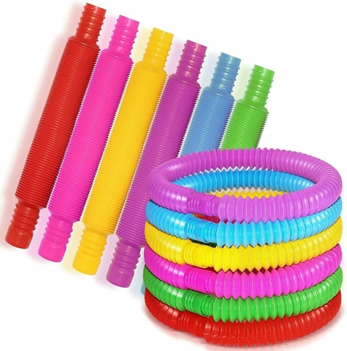 Alokik Enterprise Pop Tubes Sensory Toys, ?Fine Motor Skills Toddler Fidget Toys, 6 Pack Mini Tubes Fidget Sensory Stretch Tubes