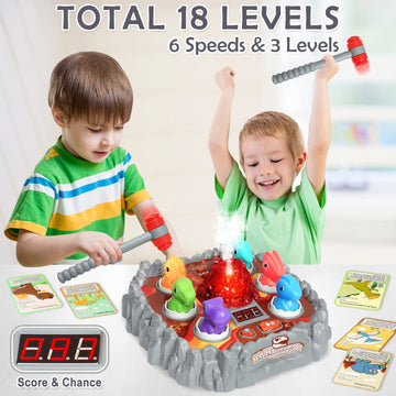 Yerloa Dinosaur Toys For Kids 3-5, Toddler Toys Ages 2-4 Dino Volcano Whack A Mole Game With 2 Hammers, Musical Spray Light Up Learning Outdoor Preschool Birthday Gift For 2 3 4 5 6 Year Old Boy Girl