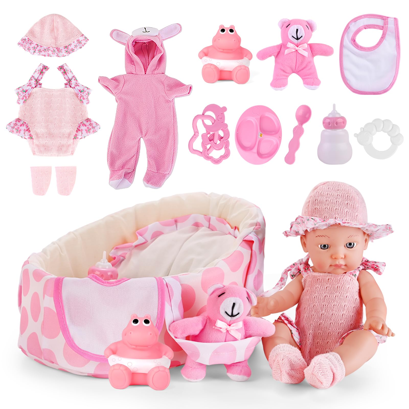 Deao Baby Doll Accessories Doll Clothes With 13In Doll Bassinet Carrier Bed Doll Accessories Baby Dolls Pillow Caring Pretend Pl