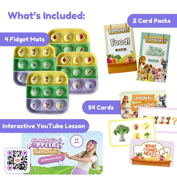 Popplers: Toddlers Early Learning & Educational Fidget Toy, Food & Farm Animals Popping Games, Teacher Must Have For Matching, S