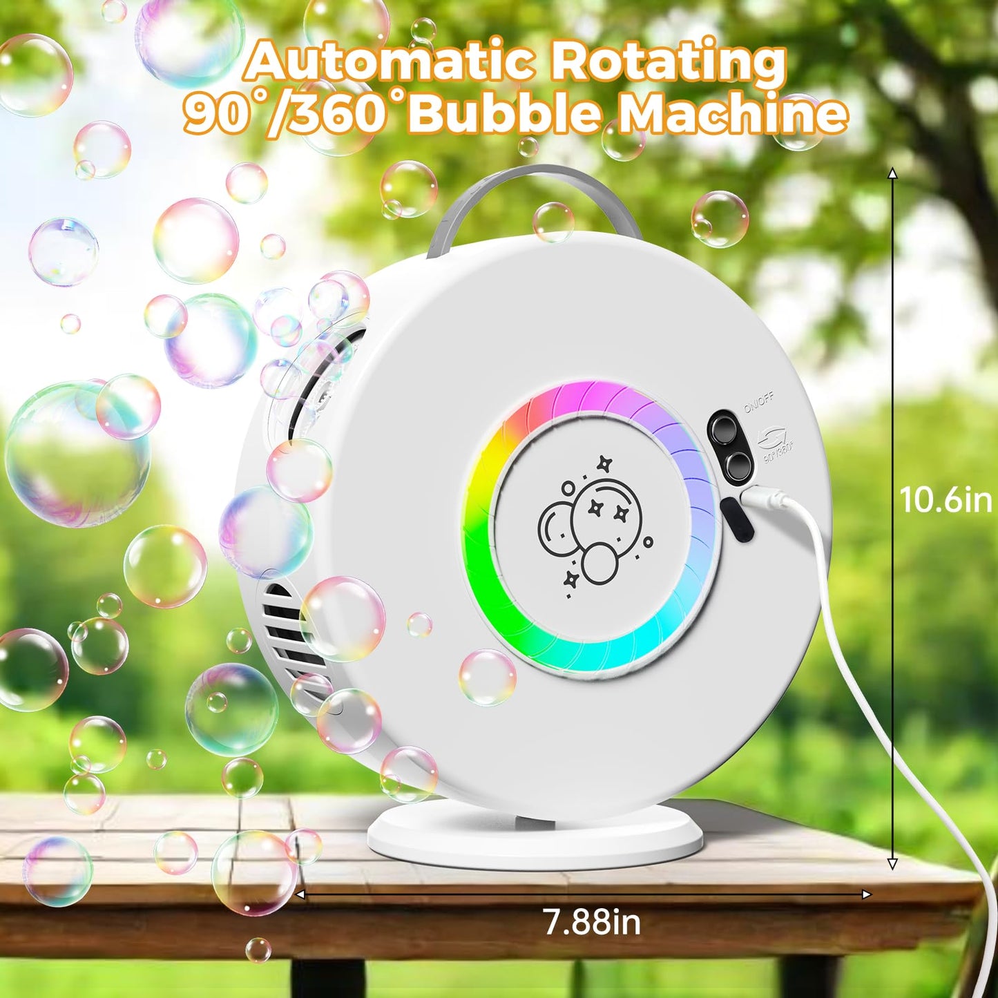 Bubble Machine Automatic Led Lights Bubble Blower For Kids Rechargeable Portable Bubble Maker Auto Rotating 90/360 Outdoor Birth