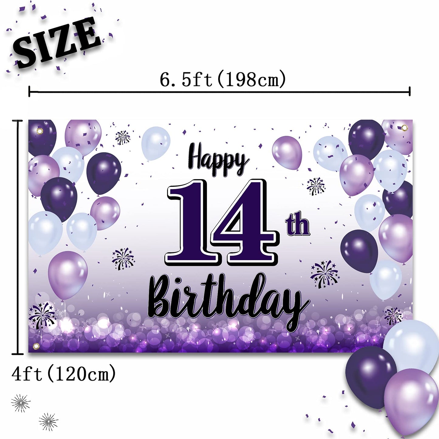LASKYER 14th Birthday Decorations - Purple Balloon Banner, Polyester, P-BH-14, Perfect for 14th Birthday Party Supplies