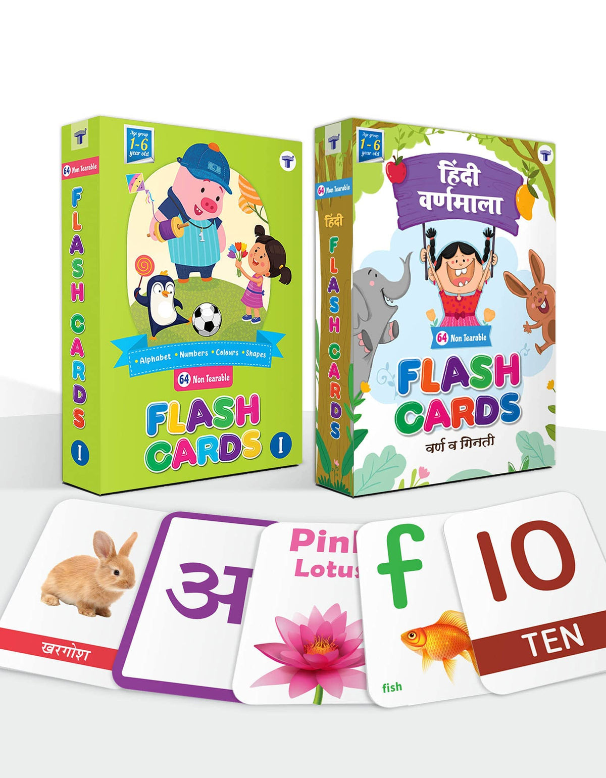 English And Hindi Flash Cards For Kids 2+ Years | 128 NonTearable Flash Cards Set | Alphabet, Numbers And Hindi Varnamala | Edu