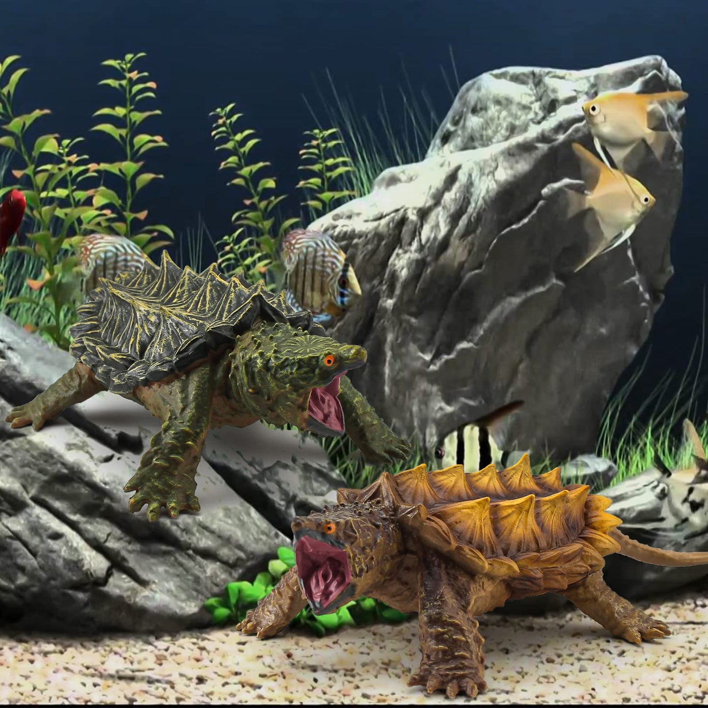 Wonwontoys Snapping Turtle Model 2Pcs Turtle Figure Wild Life Realistic Tortoise Figures Toy Table Decorations