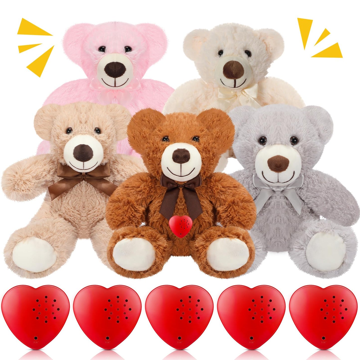 Libima 5 Pack 14 Bears Stuffed Animals with Voice Recorder Set 30 Seconds Voice Sound Recorder Module Plush Bear Cute Stuffed An