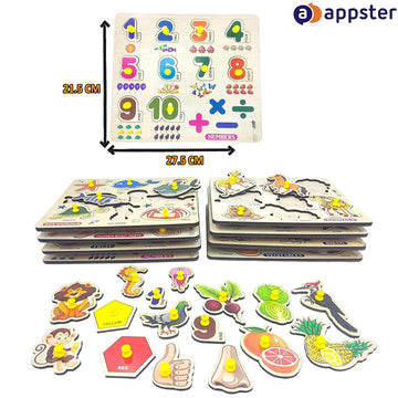 Appster Jumbo Size Educational Colorful Animals, Fruits, Vegetables, Abcd, Numbers, Body Parts, Shape Color & Vehicles Wooden Pu