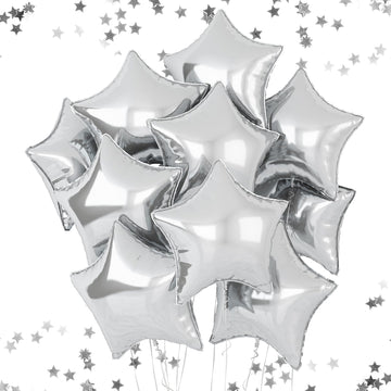 Silver Star Foil Balloons, 18 Inches Star Foil Balloons For Helium, 10 Pcs Silver Star Birthday Balloons Set For Birthday Party