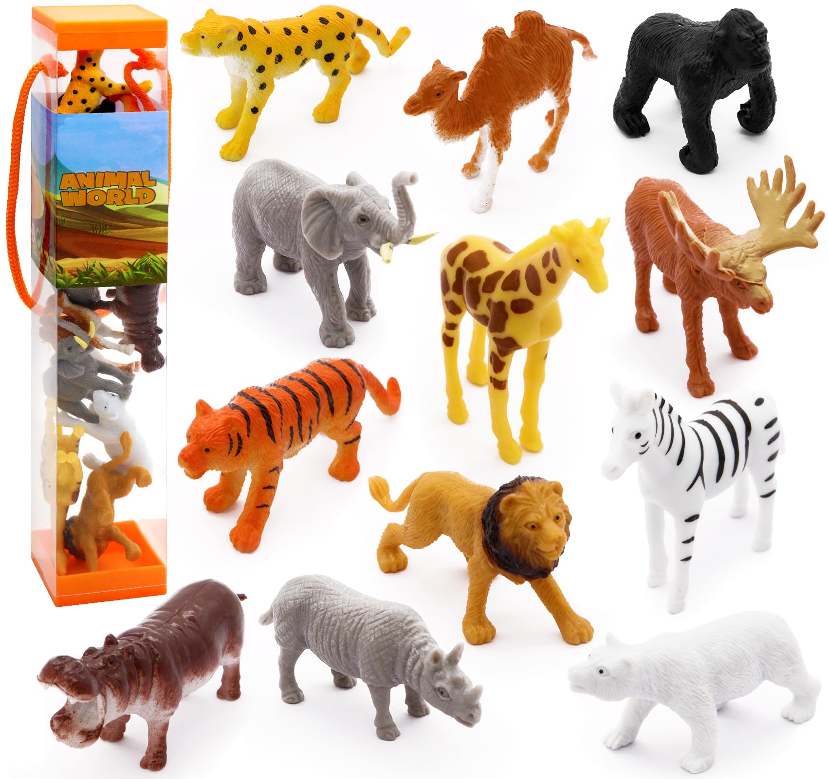 12 Pcs Realistic Wild Jungle Animals Figurines Toys,Plastic African Jungle Animals Playset For Kids:Lion,Elephant,Giraffe-Ages 3