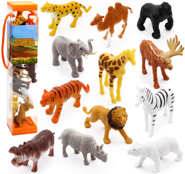 12 Pcs Realistic Wild Jungle Animals Figurines Toys,Plastic African Jungle Animals Playset For Kids:Lion,Elephant,Giraffe-Ages 3