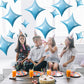 TONIFUL 30Pcs 26In&10In Star Balloons Large Blue Four Pointed Star Shape Foil Balloons Mini Star Mylar Balloons for Birthday Wed