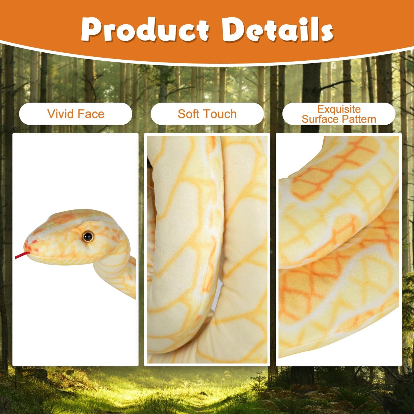BRINJOY Giant Snake Plush Toy, 149" Lifelike Stuffed Animal, Yellow, Model BJ-T0017-Y, Ideal Gift for Kids Birthday & Baby Shower