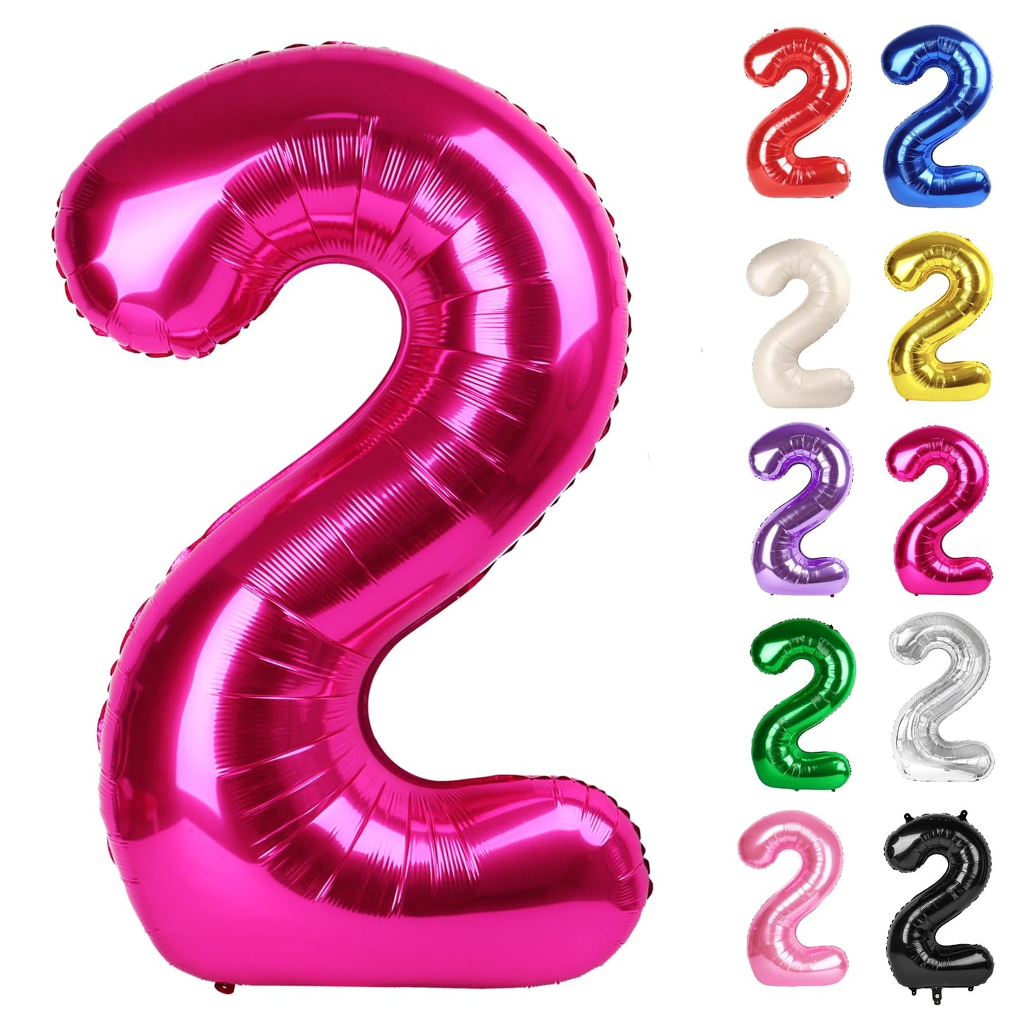 Hot Pink Number 2 Balloon 40 Inch, 2 Balloon Number, 2Nd Birthday Decorations For Baby Girls Boys Toddlers