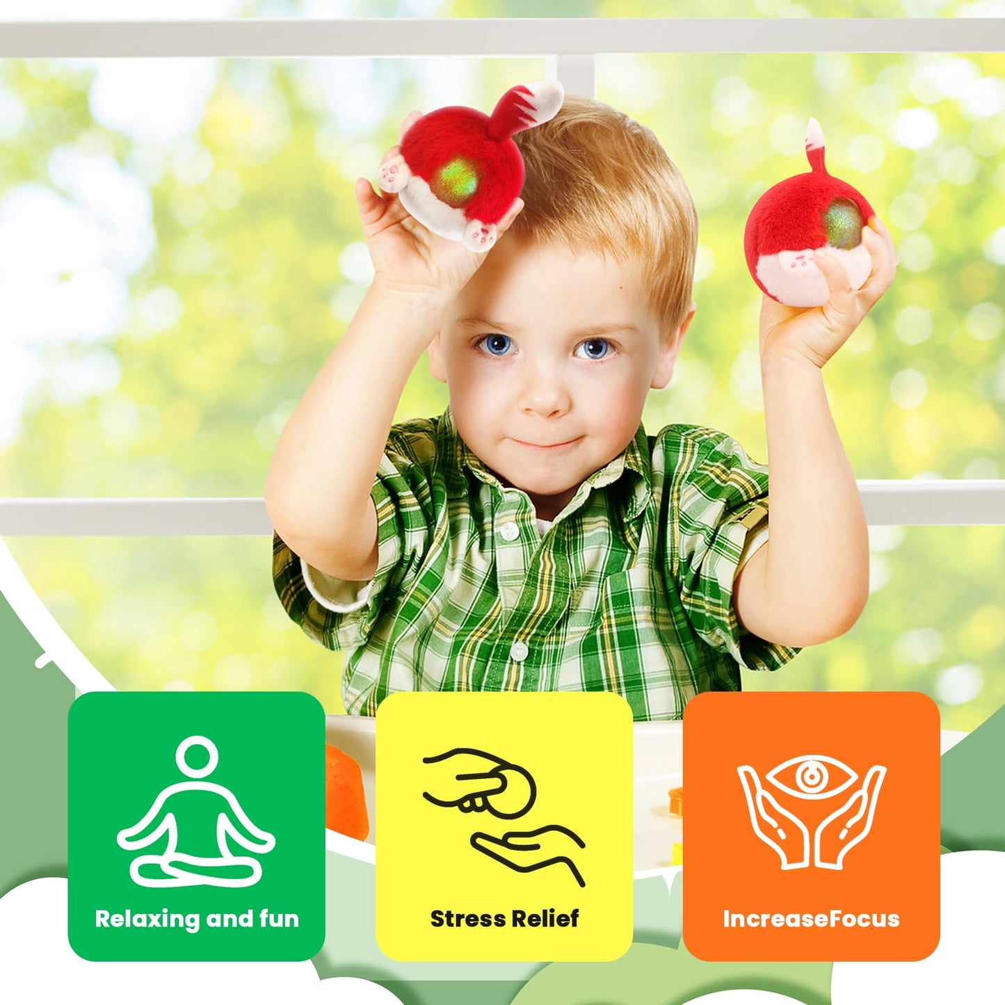 Stress Buster Stress Reliever for Kids/mature-themed Plushie Pinch Decompression Vent Ball Soft Beads -Squeeze Squishy Ball with Plushie Cover(Red Fox)