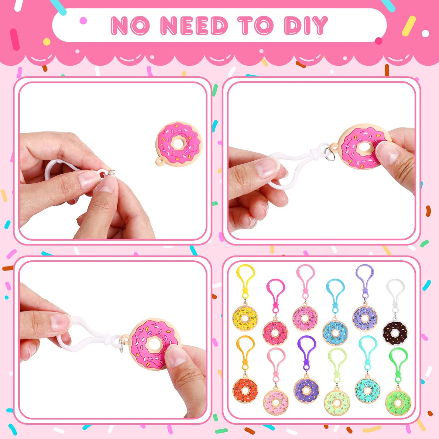 Jadive 48 Pcs Sweet Donut Party Favors Donut Keychain Sweet Doughnut Theme Birthday Party Supplies Pendant Ornament For Christmas Kids Boy Girl Gift Reward Goodie Bag Fillers, 12 Colors