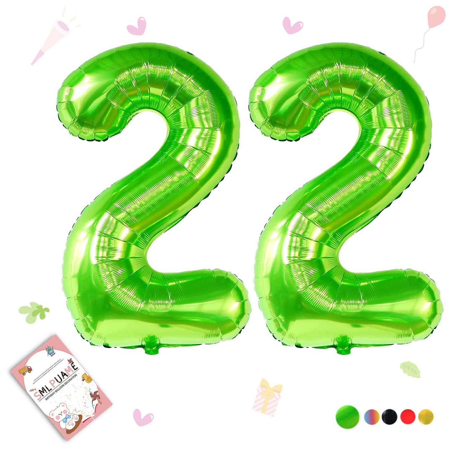 Smlpuame 40 Inch Number Balloon 0-9 Green Large Number 22 Balloons,Digital Balloons For Birthday Party Celebration Decorations S