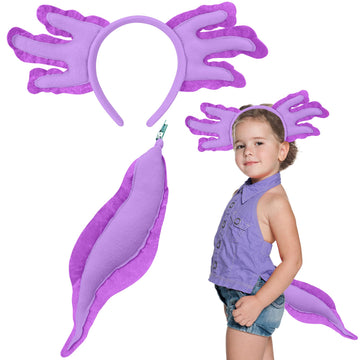 Alaxciax Axolotl Headband and Tail, Axolotl Costume Accessories Set Axolotl Gifts for Kids Girls Christmas Birthday Halloween (P