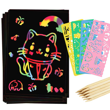 90 Pcs Scratch Art Paper Rainbow Sets, Scratch Paper Rainbow Black Scratch Off Paper Art Gifts for Kids Art Craft Supplies Kits