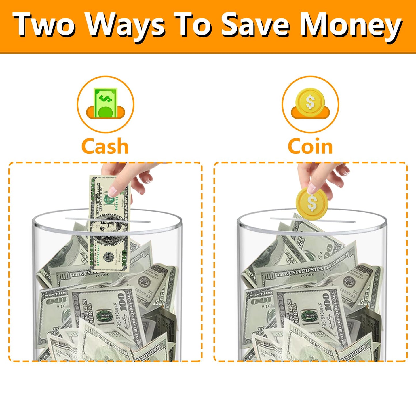 Clear Piggy Bank For Adults Kids, Transparent Money Bank For Cash Savings And Coin Savings, Acrylic Clear Money Box That Must Be