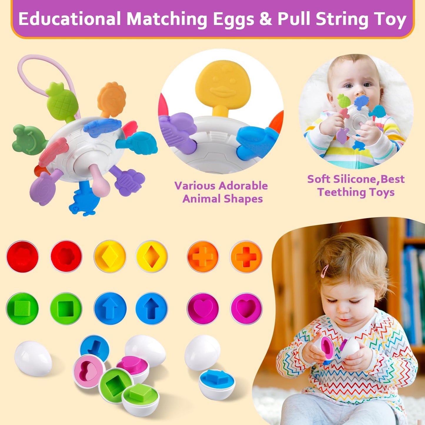 Weilim Baby Toys - Montessori Sensory Bins, Teething Toys, 27 Pieces, 6-36 Months, Medium, ABS & Silicone, Model FNW815