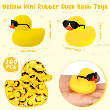 Hiboom 300 Pack Mini Rubber Ducks Set Bath Toys In Bulk With Sunglasses Float Squeak Tiny Ducks Baby Shower Rubber Duck Bathtub