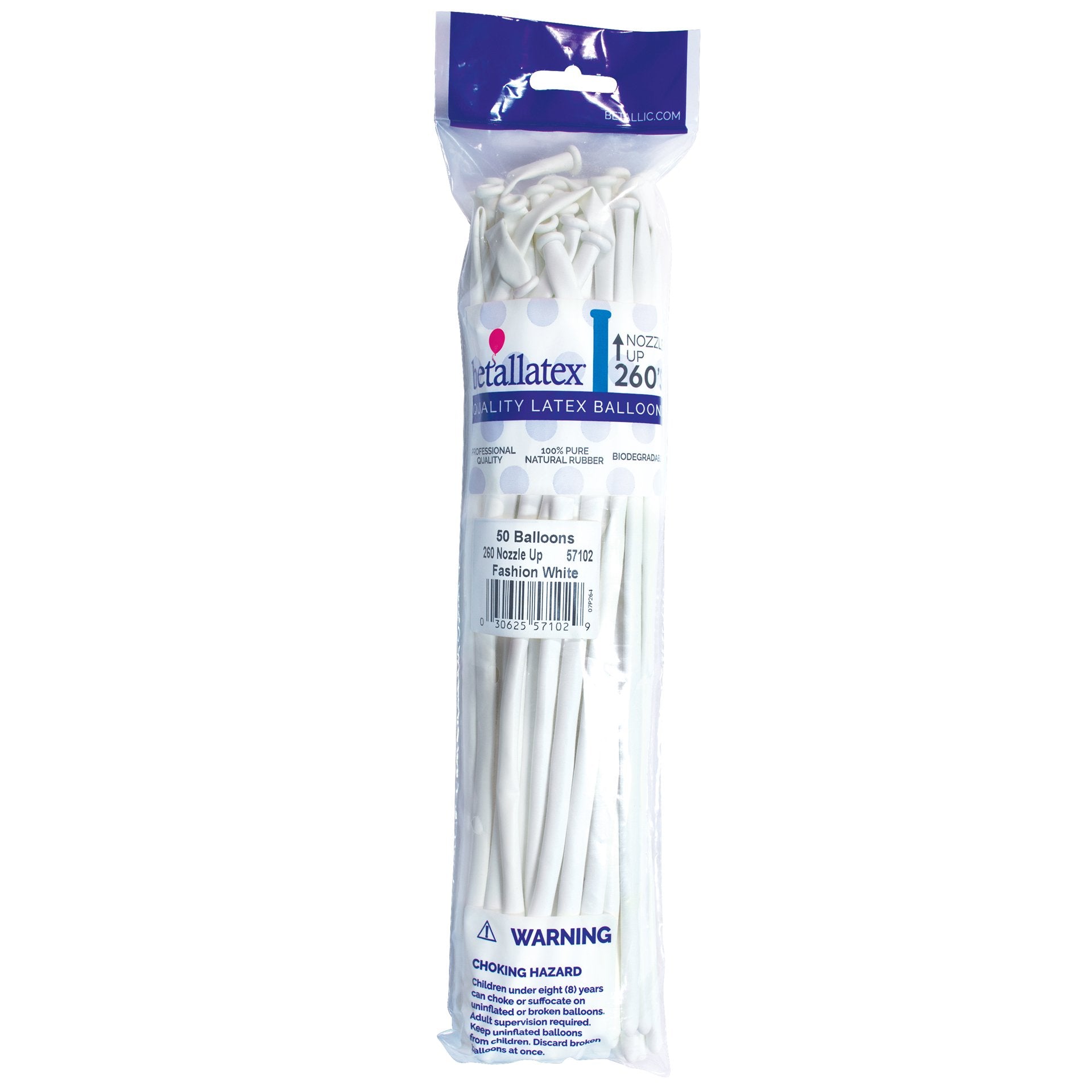 Betallatex Solid 260B Nozzles Up Balloons - Fashion White (50/Pack)