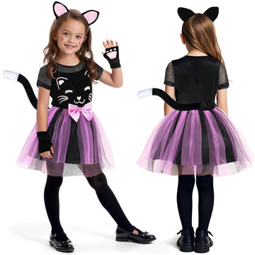 SVMK Girls Cat Costume Kids Toddler Kitty Dress Costumes Accessories Cat Ears Headband Gloves Tail Halloween Dress Up Cosplay (1