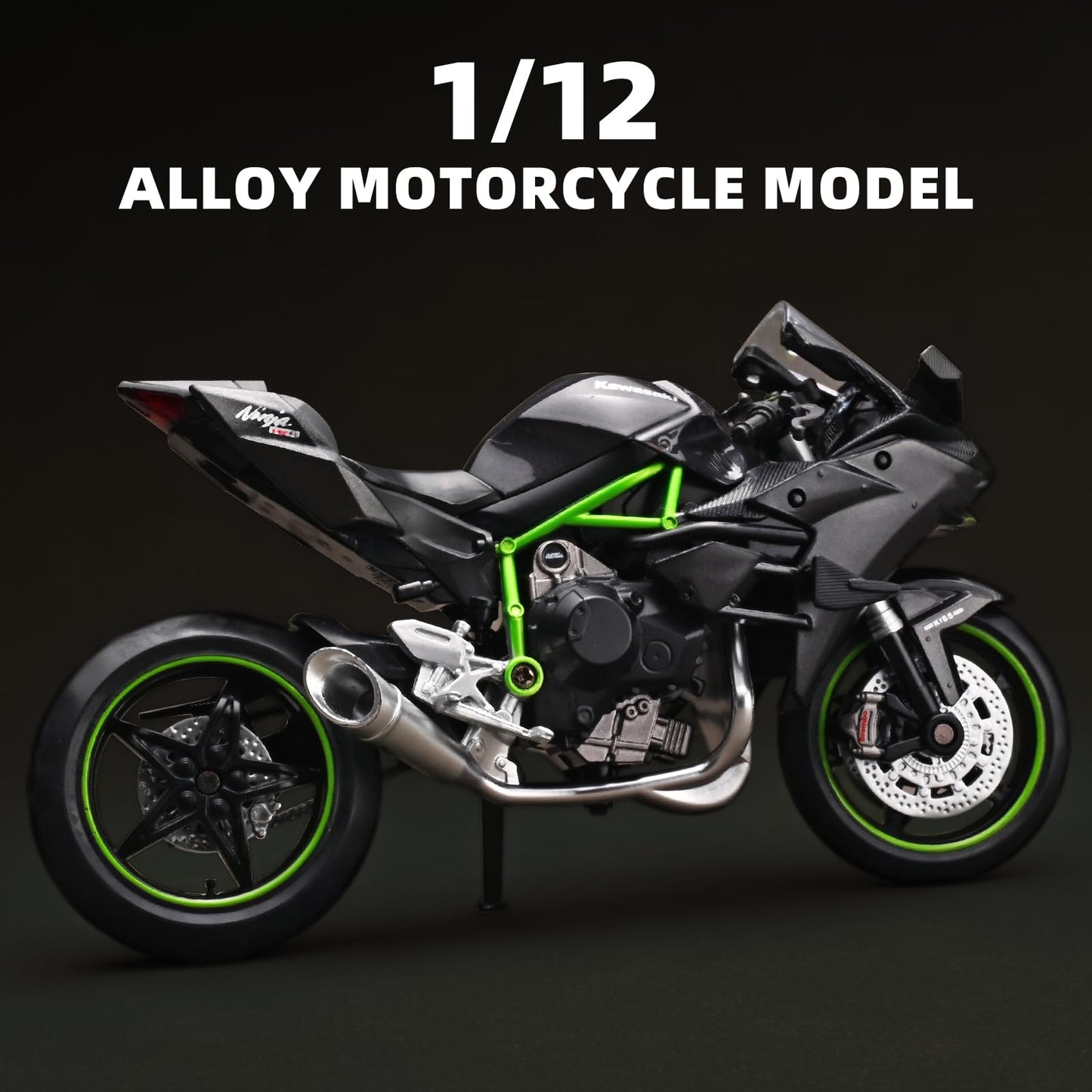 RZAPE Die Cast Motorcycle Model 1/12 Scale Motorcycle for Kawasaki Ninja H2R,Kawasaki H2R Toy Motorcycles Front Wheel Can Be Ste