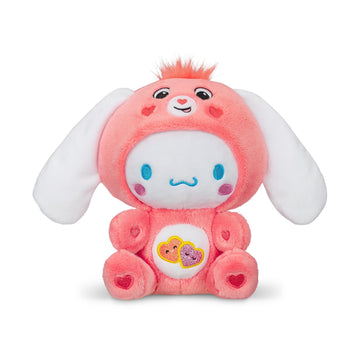 Care Bears Cinnamoroll Dressed as Love-a-Lot Bear Plush Toy, 8" Small, Pink, Soft Polyester, Model 22702, Great for Ages 4+