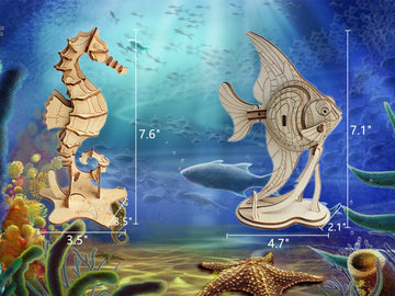 3D Wooden Sea Animal Puzzle - 6 Piece Set Wood Sea Animals Skeleton Assembly Model Kits - Wooden Crafts Diy Brain Teaser Puzzle - Stem Toys Gifts For Kids And Adults Teens Boys Girls