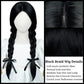 Black Braided Wig For Kids Girls Long Middle Part Kid'S Cosplay Wig Toddler Heat Resistant Synthetic Hair With Hairnet For Hallo
