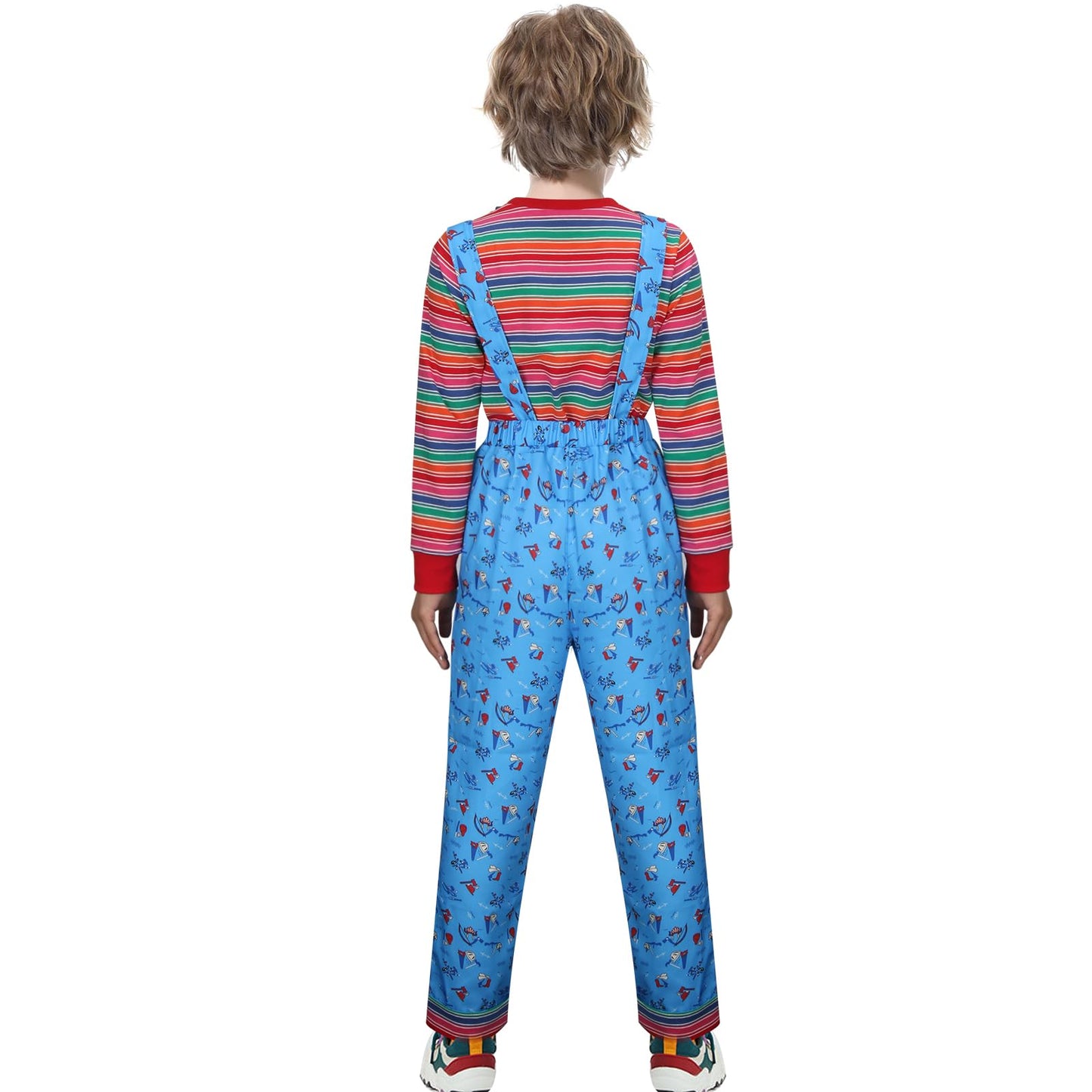 Foghorn Kids Chucky Halloween Costume Boys Girls Blue Floral Overalls Striped Top Rompers Jumpsuit Cosplay Outfit(110)