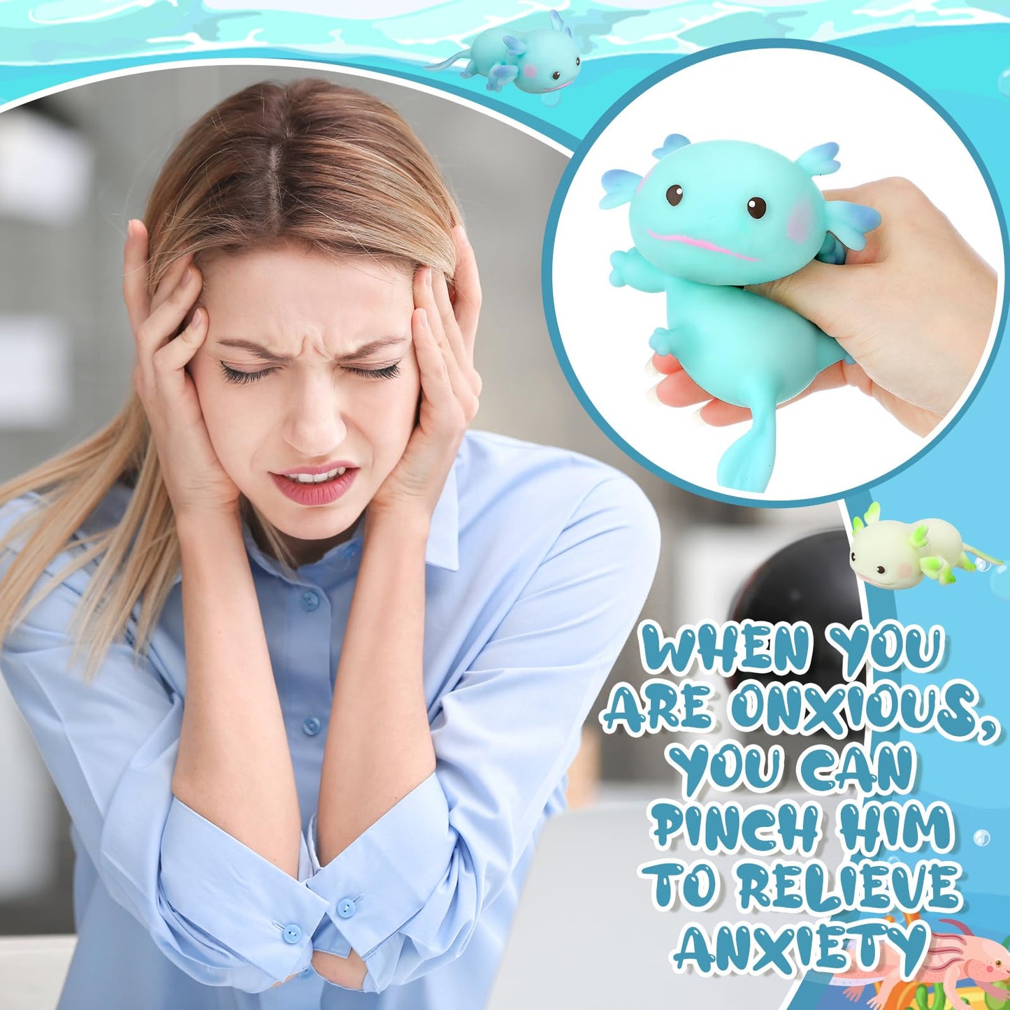 Meooeck 12 Pcs Axolotl Stress Relief Toys Stress Balls for mature-themed Mini Axolotl Squeeze Fun Fidget Toys Animal Balls Cute for Birthday Party Office Christmas Stocking Stuffer Gift ADHD Autism Anxiety