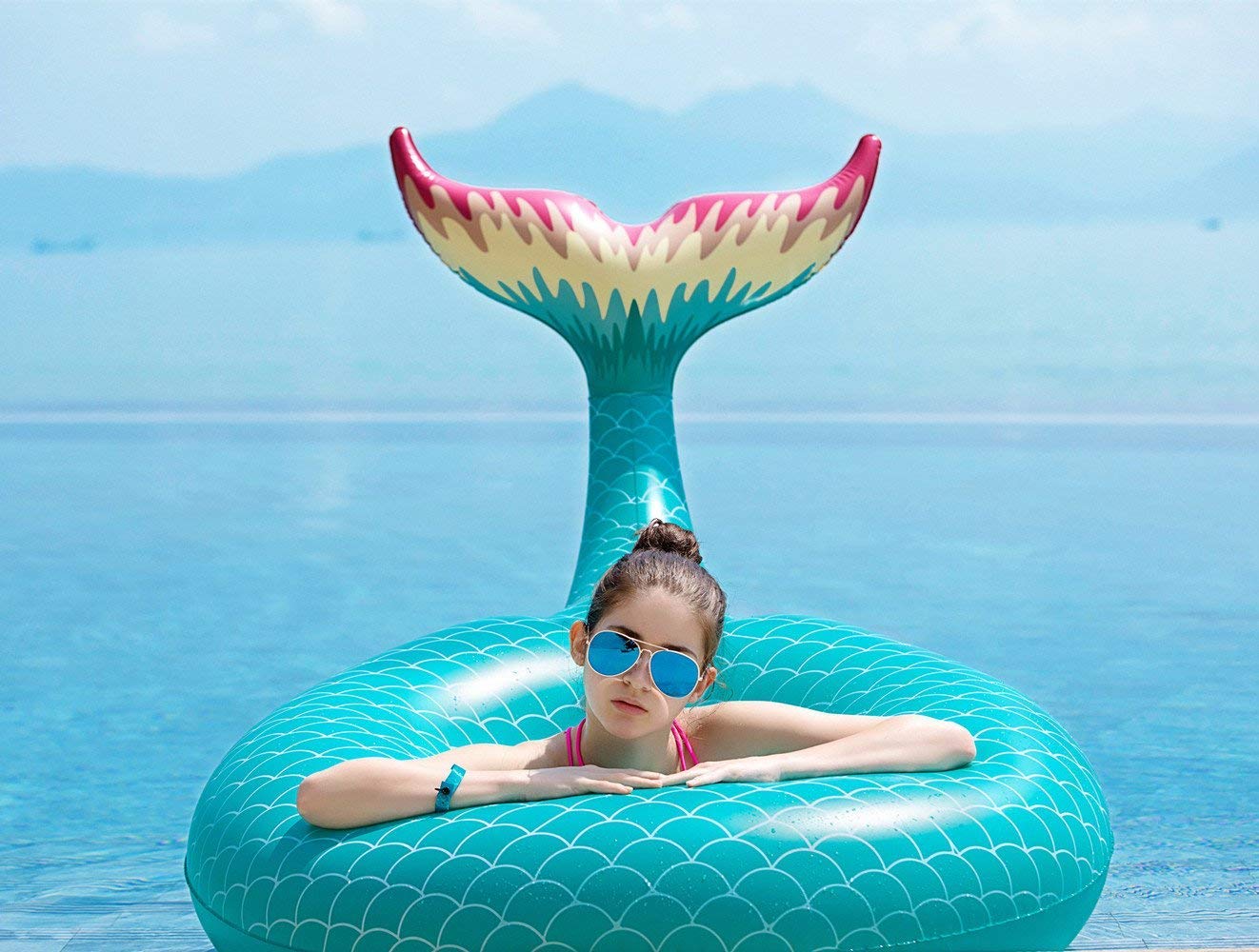 Jasonwell Giant Inflatable Mermaid Tail Pool Float with Fast Valves Summer Beach Swimming Pool Party Lounge Raft Decorations Toys for mature-themeds Kids (Green)